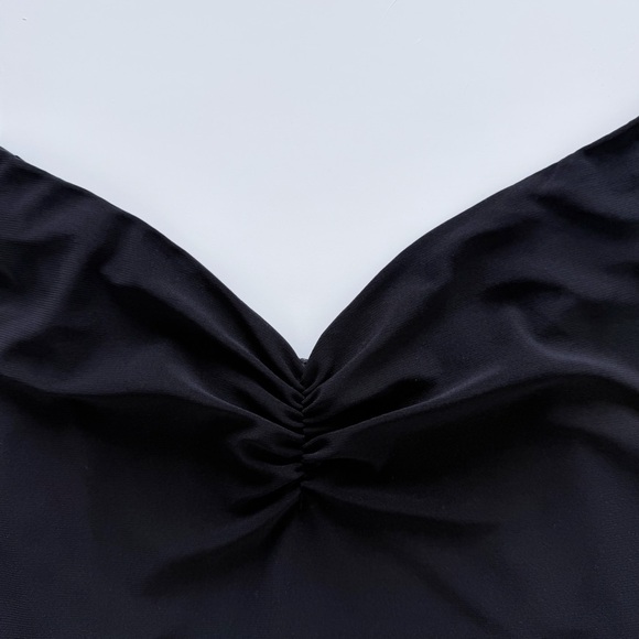 ZARA Black Slip Midi Dress Ruched Bust Adjustable Straps Minimalist Size L - Picture 5 of 8